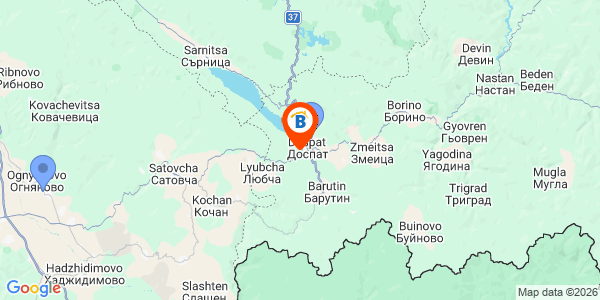 Местоположение на Вила Ивелия - язовир Доспат