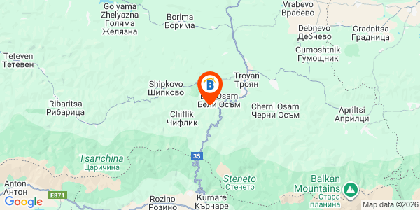 Местоположение на Къща за гости Green Hills (Зелени хълмове) - село Бели Осъм - Троян